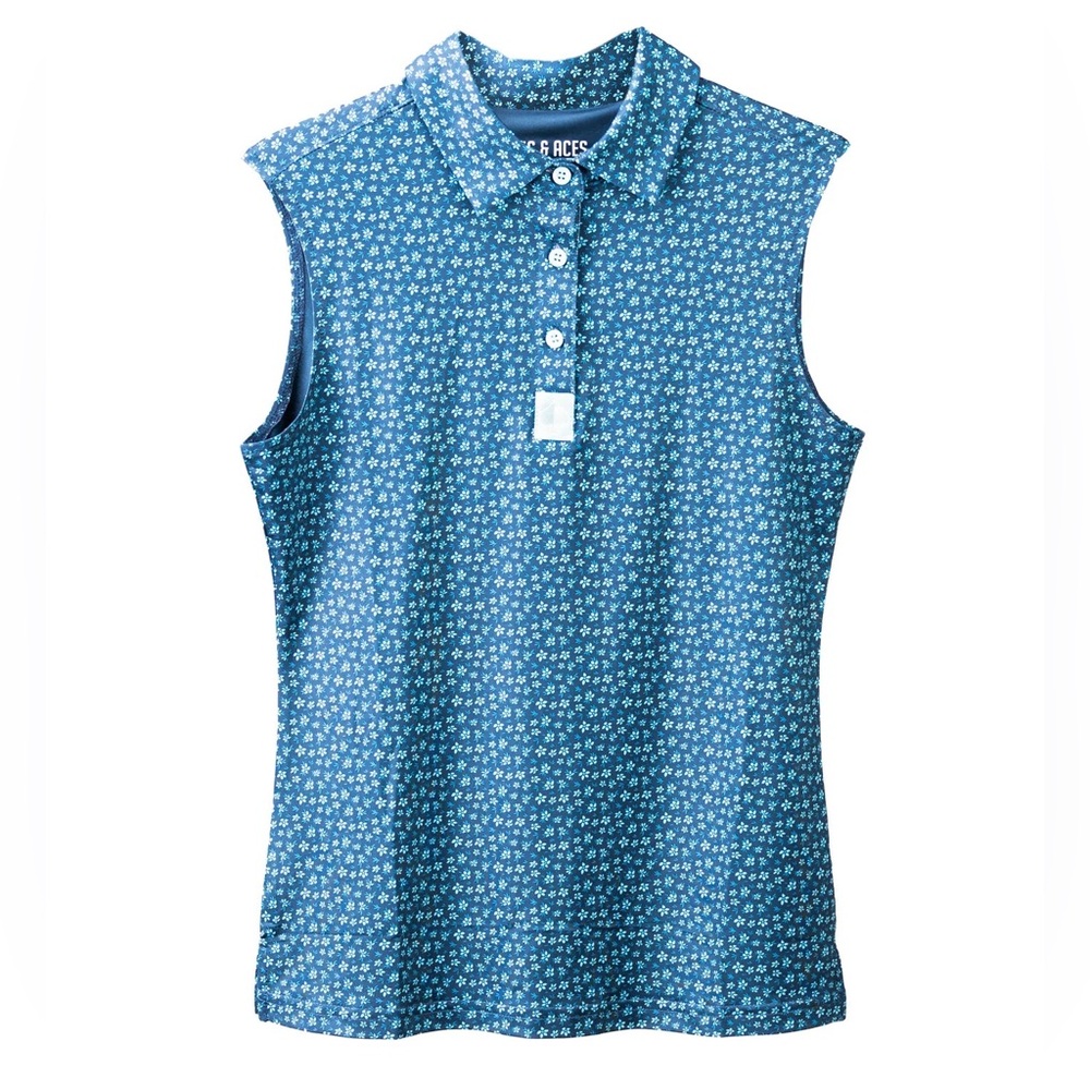 NWT Pins & Aces Women's Micro Floral Polo - Blue